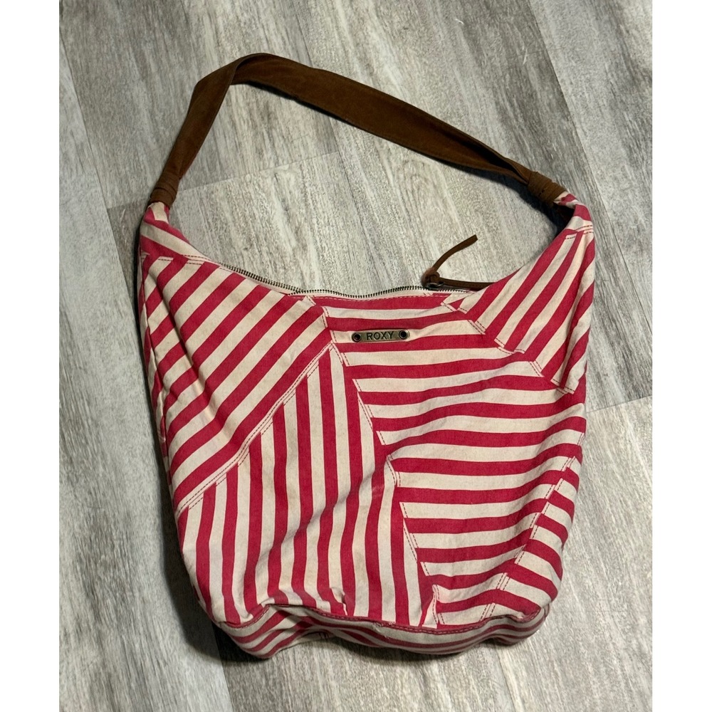 Y2K Roxy Red White‎ Stripe Canvas Hobo Shoulder Bag Purse